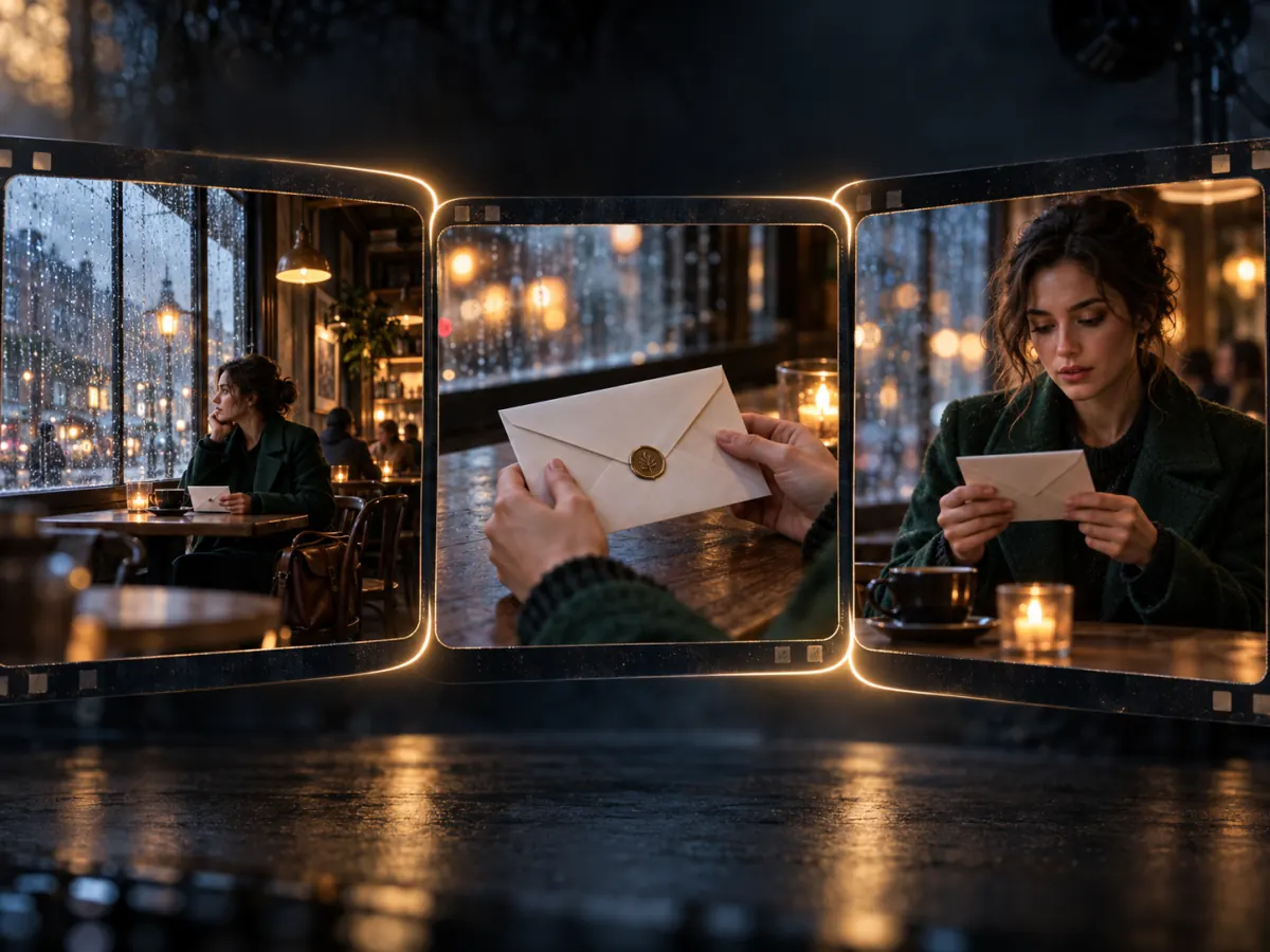 LTX-2.5 Multishot Prompts: A Practical Guide to Better Cuts Three connected cinematic shots illustrating an LTX-2.5 multishot prompt